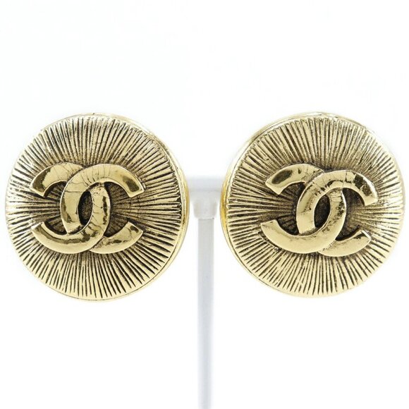 CHANEL Authentic Gold Logo Earrings
